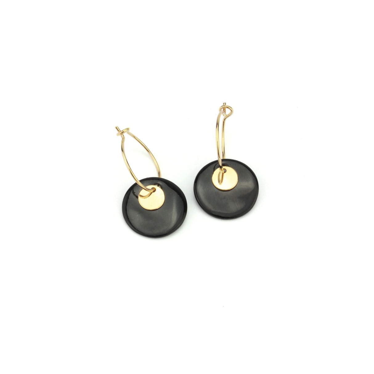 Shell Black Hoop Earrings