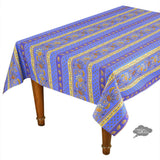 58" Square Lisa Blue Acrylic-Coated Cotton French Country Tablecloth by Le Cluny