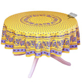 70" Round Lisa Yellow French Country Acrylic-Coated Cotton Tablecloth by Le Cluny