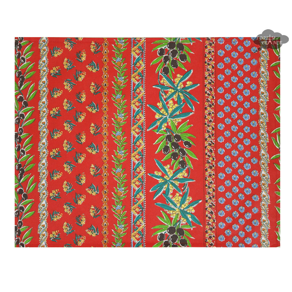French Provencal placemat - Acrylic coated cotton - Spill-proof - Reversible - Olives red | Le Cluny