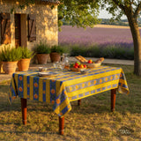 58" Square Sunflower Blue Acrylic-Coated Cotton Provence Tablecloth by Le Cluny