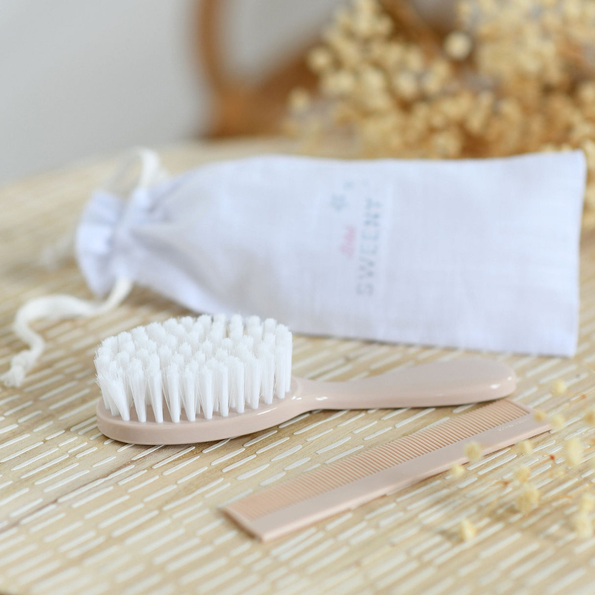 Peach Beige Baby Hairbrush & Comb Set