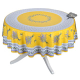 70" Round Lauris Yellow Acrylic-Coated Cotton Tablecloth by Tissus Toselli