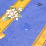 58" Square Lemons Blue Acrylic-Coated Cotton Tablecloth by Tissus Toselli