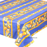 58" Square Lemons Blue Acrylic-Coated Cotton Tablecloth by Tissus Toselli