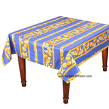 58" Square Lemons Blue Acrylic-Coated Cotton Tablecloth by Tissus Toselli