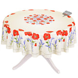 70" Round Poppies Cream Acrylic-Coated Cotton Tablecloth by Tissus Toselli