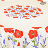 70" Round Poppies Cream Acrylic-Coated Cotton Tablecloth by Tissus Toselli