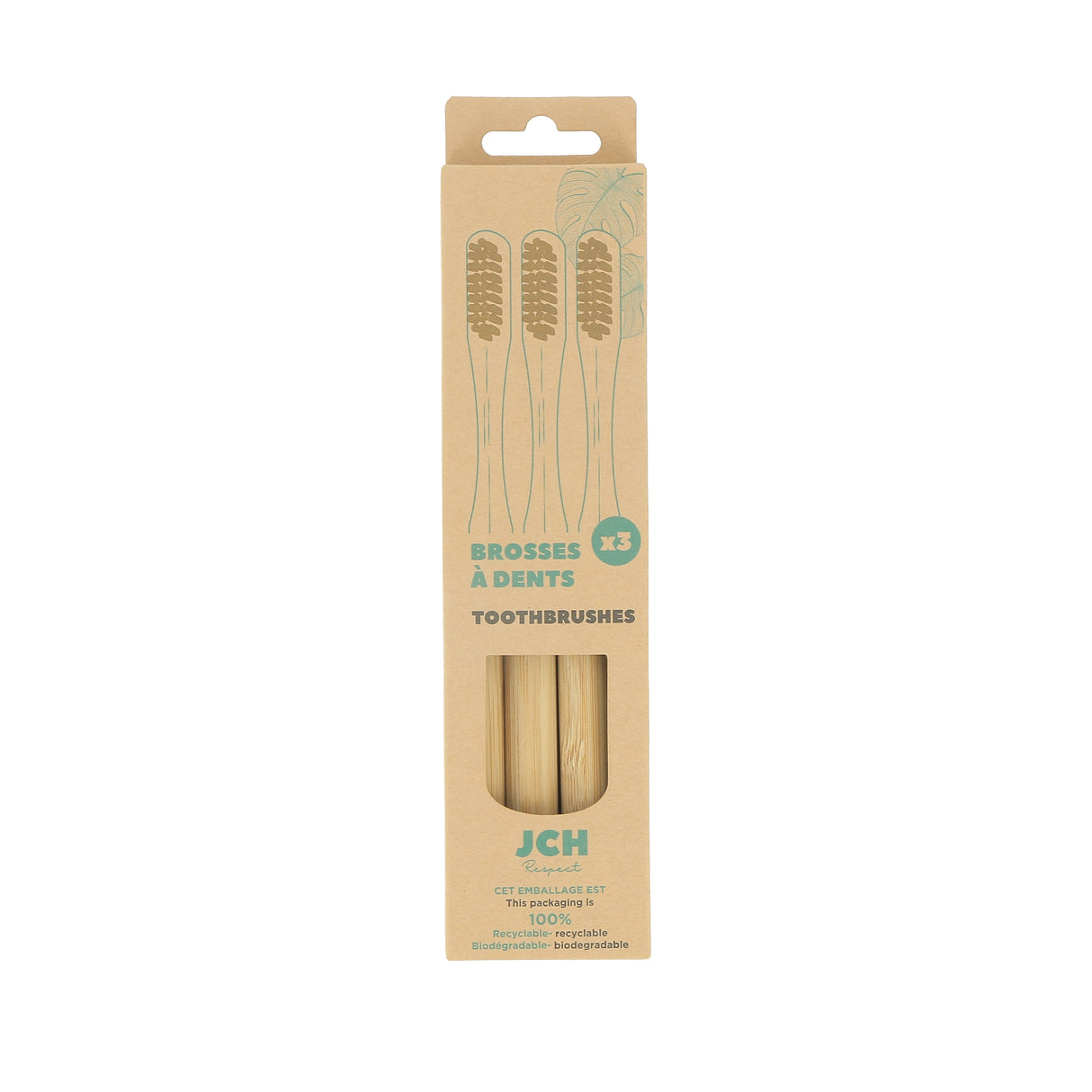 Set of 3 Toothbrushes with polyamide and bamboo bristles