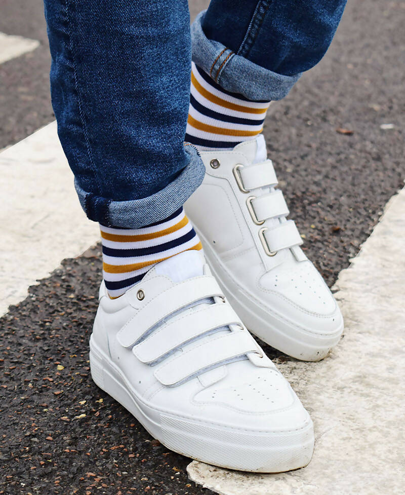 Gold Navy and White stripes socks - Louis