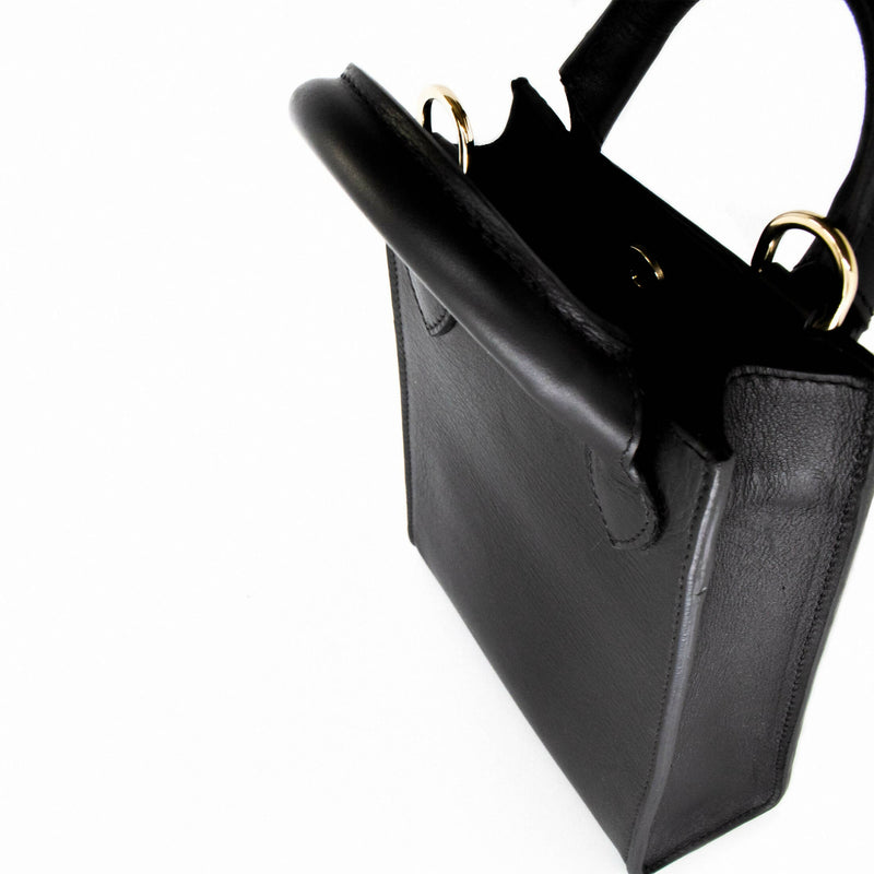 Ernest - Mini black leather bag, phone holder