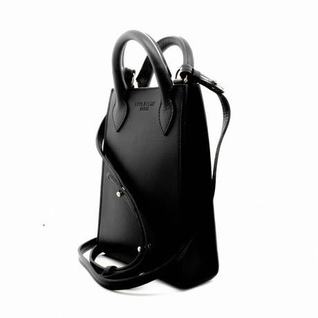 Ernest - Mini black leather bag, phone holder