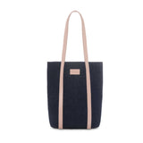 The Tote - Tote bag made from recycled denim with pink leather finish