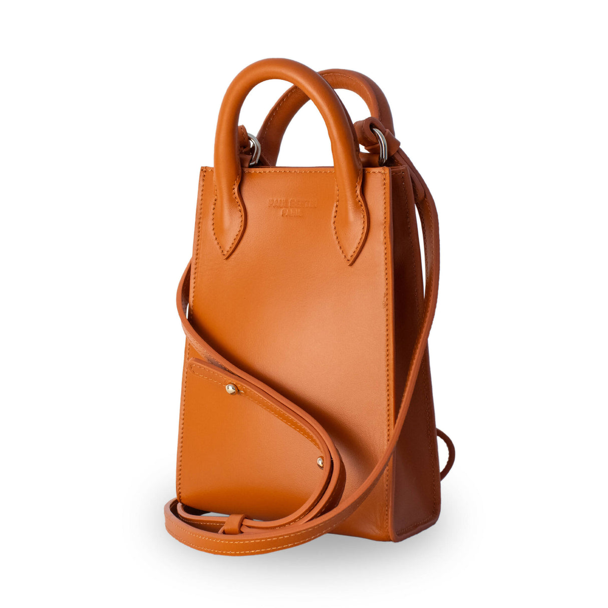 Ernest - Mini orange leather bag, phone holder