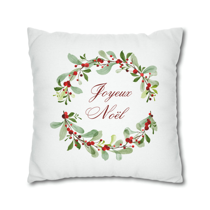 Christmas Wreath French "Joyeux Noel" Pillow Case