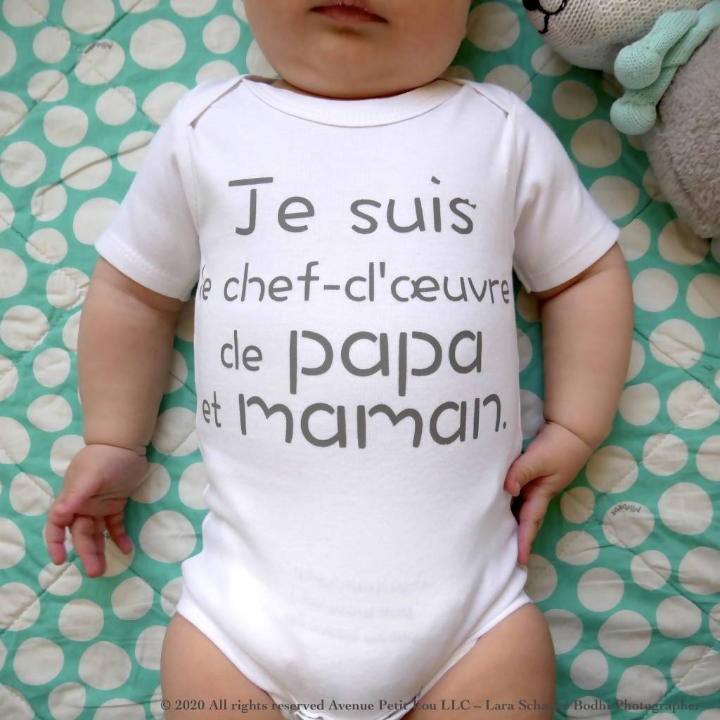 Organic Natural Baby Onesie - French "Papa et Maman"