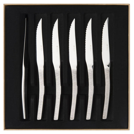 ASTREE CISELE - GIFT BOX OF 6 STEAK KNIVES SOLID HANDLE SERRATED