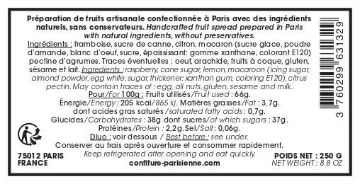 Confiture Parisienne RASPBERRY MACARON JAM 8.8 oz