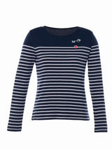 Front of the Navy french stripes top