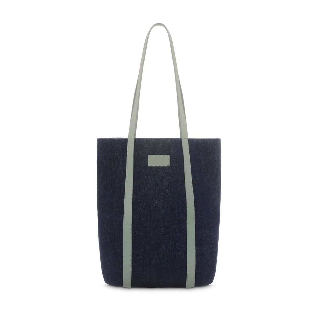 The Tote - Tote bag made from recycled denim with khaki leather finish qu we