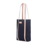 The Tote - Tote bag made from recycled denim with pink leather finish