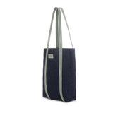 The Tote - Tote bag made from recycled denim with khaki leather finish qu we