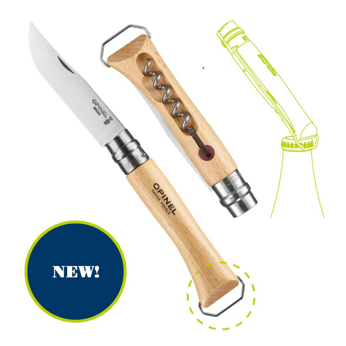 Opinel - No.10 Corkscrew Stainless Steel Folding Knife with Bottle Opener